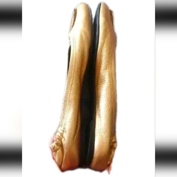 Tory Burch Womens Reva Metallic Gold Leather Ballerina RARE Statement Flats 9.5 - Picture 6 of 15